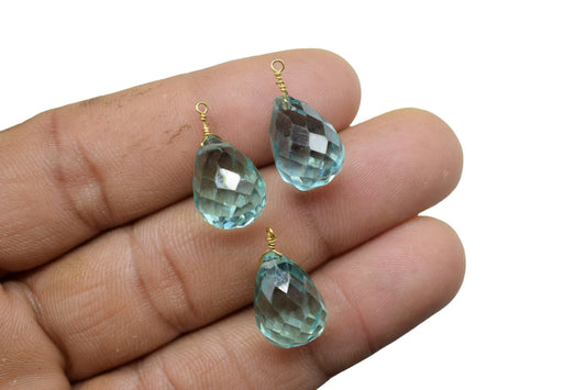 Green Amethyst 10x14mm Faceted Drops Wire Wrapped Beads,Amethyst dainty dangle drops,Green Amethyst Gemstone Connector,Birthstone Jewelry