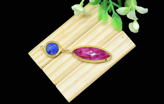 Sapphire  Pendant Charms , Ruby  Dangle Earring Component , Multi Gemstone Dangle Earring , Component Jewelry , B'day Gift