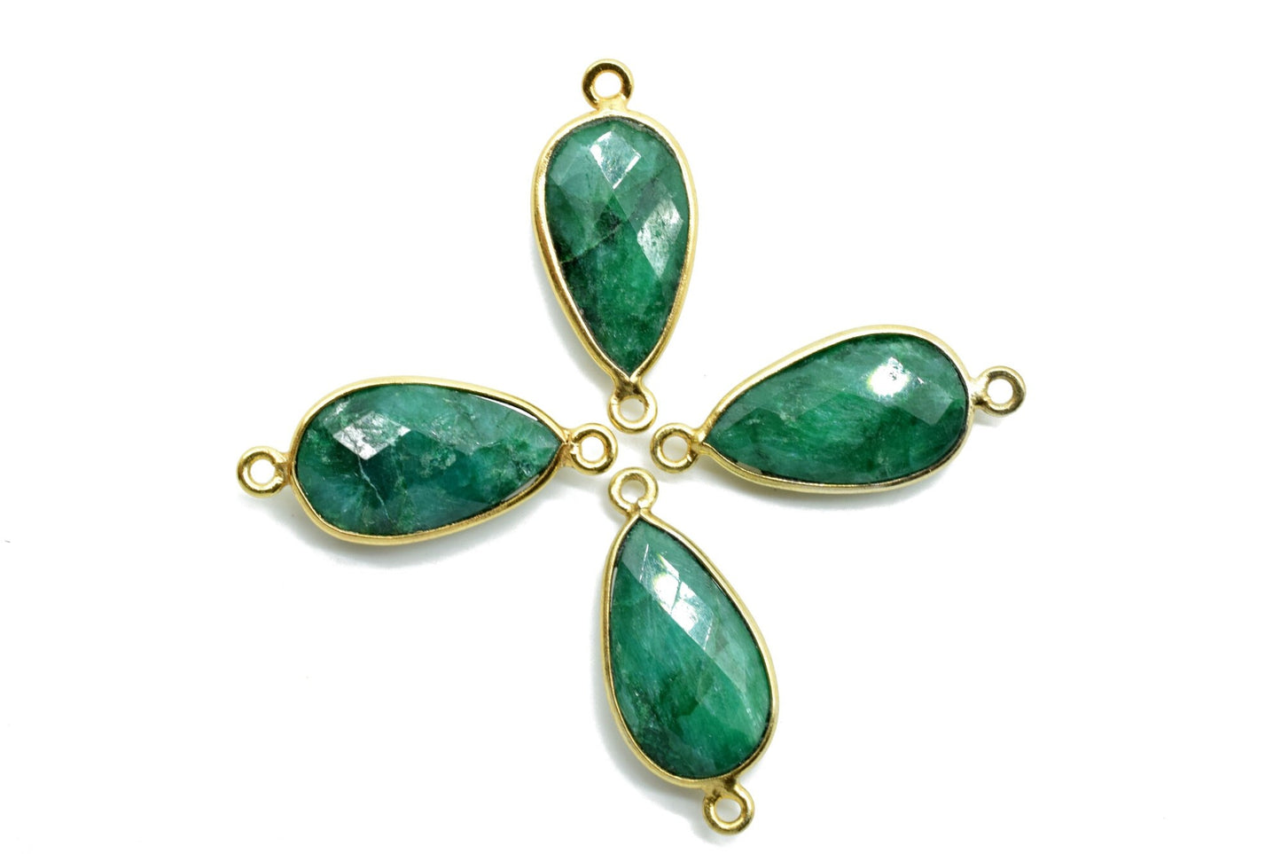 Emerald 10x18mm Pear shape double bail connnectors,Checker Board cut Emerald Pendant,Emerald charms,Emerald Pear Briolettes,Emerald jewelry