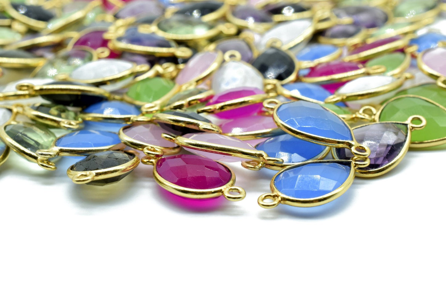 Green Amethyst 10x14mm Pear shape double loop connectors,Amethyst Pear pendant,Amethyst Gold Plated bezel,jewelry making charms craft,jewels