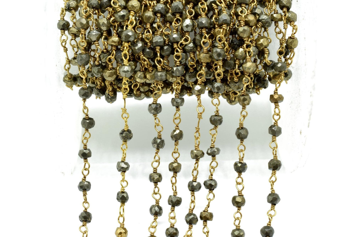 Natural Pyrite 3mm Beaded Chain,Pyrite Wire Wrapped Chain,Pyrite Brass chain,Pyrite Jewelry Making Chain,Pyrite Beads rosary chain, Pyrite