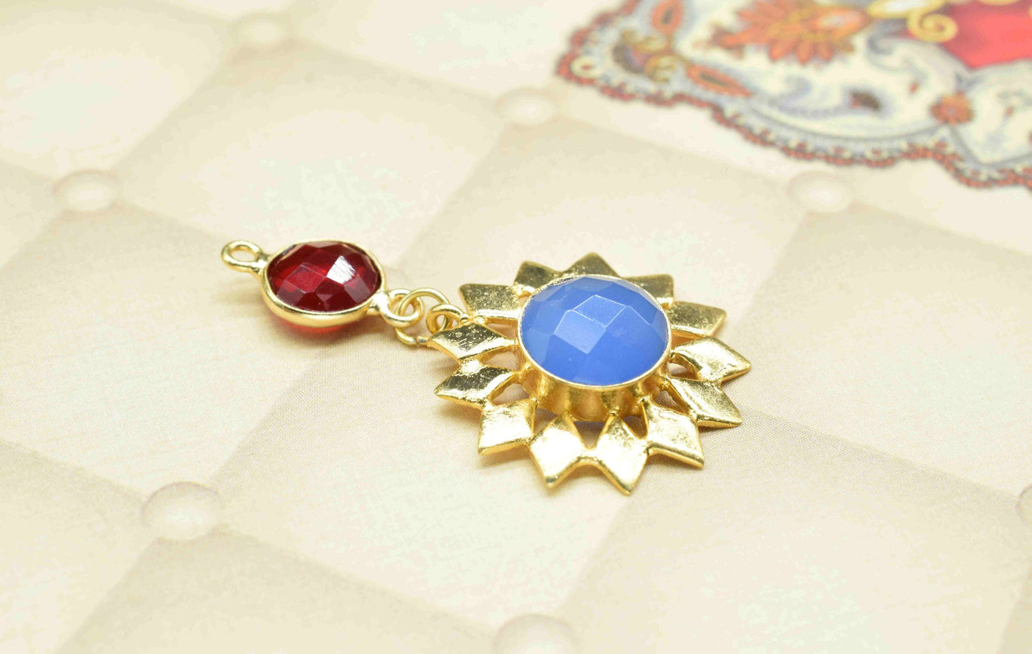 Garnet Pendant Charms , Blue Chalcedony Dangle Earring Component , Multi Gemstone Dangle Earring , Component Jewelry , B'day Gift