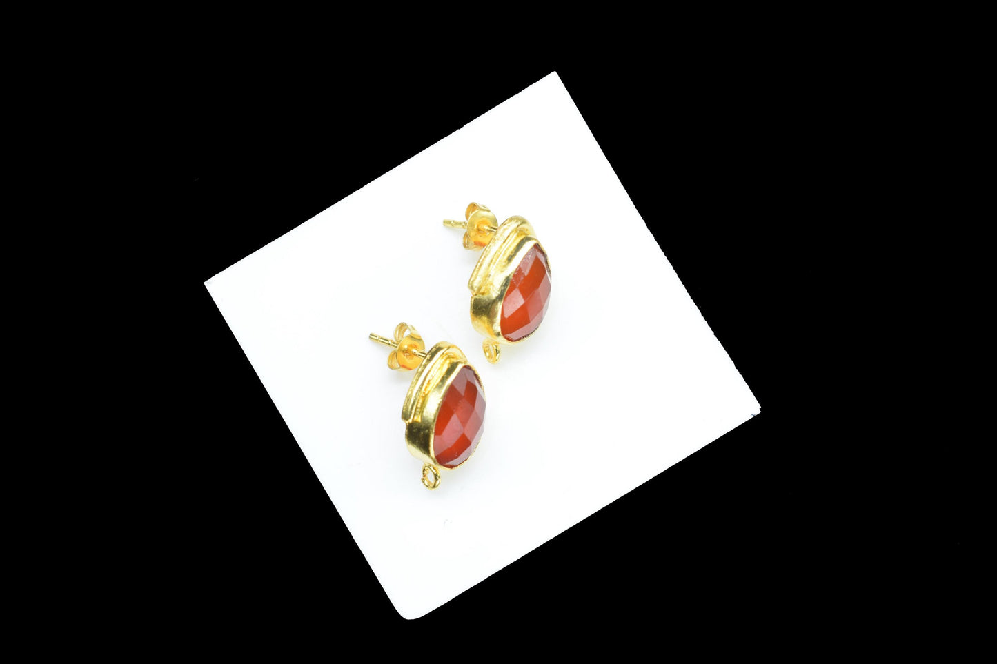 Carnelian Studs Connector/Gold Plated Earring/Handmade Studs/Bezel Set Studs/Teardrop Earring/Women Jewelry/Connector Studs/B'day Gift