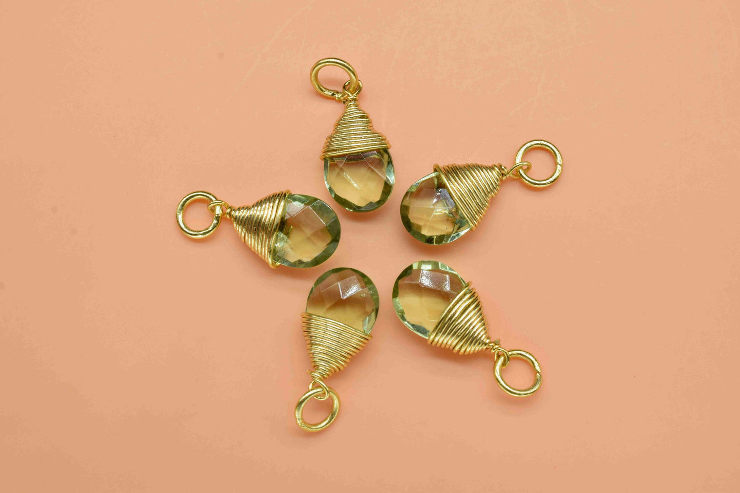 Gemstone Wire Wrapped Pendant, 7x10mm Green Amethyst Teardrop Faceted Connector, Jewelry, Birthstone,Jewelry Making Supply,Connector