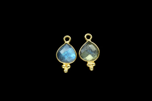 Labradorite Heart Shape 8mm Single bail Pendant,Labradorite Gold Plating Connectors Jewelry,Labradorite Gemstone Connector Pendants,Gift