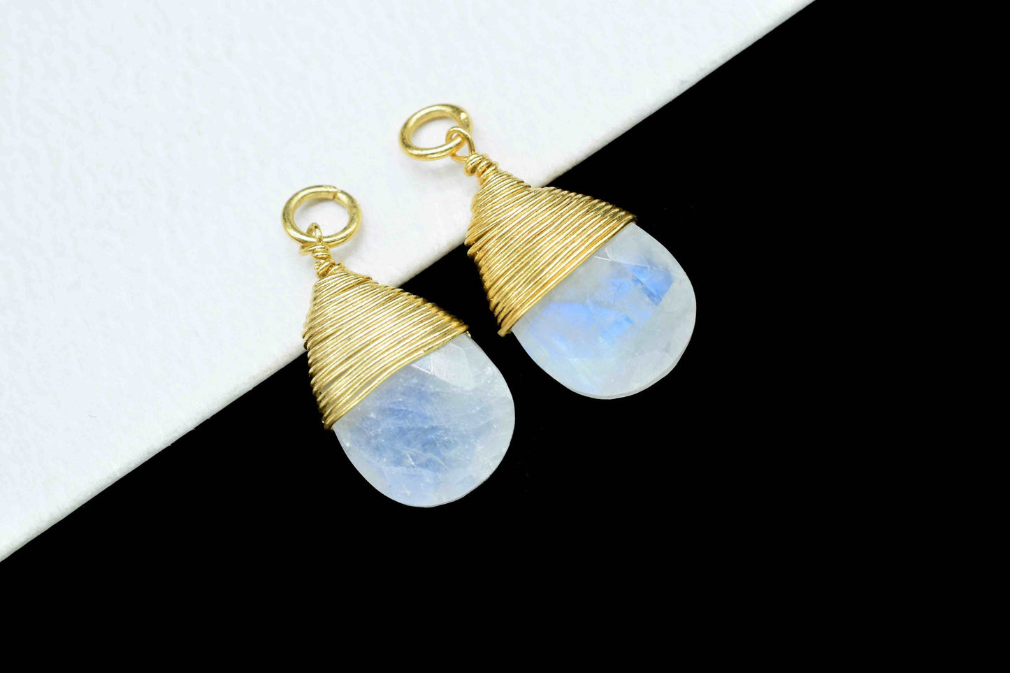 Rainbow Moonstone Faceted Connector,Gemstone Wire Wrapped Pendant,10x18mm Pendant Jewelry,Wire Wrapped Necklace,Moonstone Jewelry,Connector,