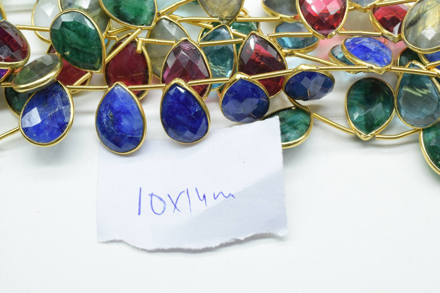 Sky Topaz Pear Shape Gold Plated Bezel strand,10x14mm pear Charms For Making Jewelry Findings Supply,Sky topaz charms strands