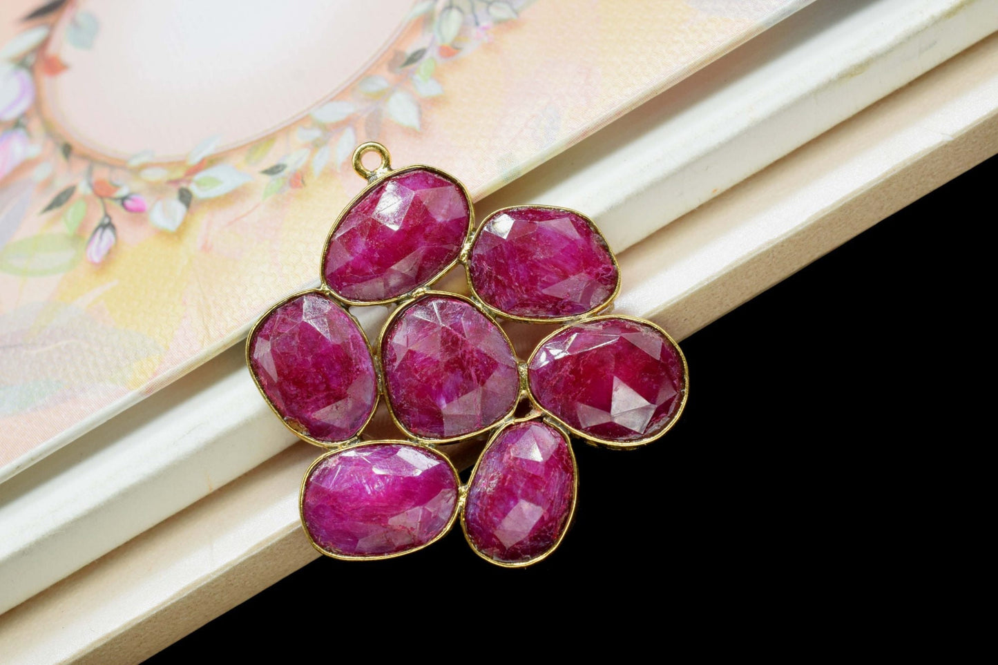 ruby pendant,Gemstone Floral Pendant,Handmade Designer Solid Pendant,Statement  pendant,Gemstone  gold plated pendant,handmade craft,july