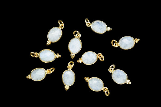 Moonstone 8x10mm oval Shape Pendant Jewelry/Moonstone Gold Plated Single Bail Connector jewelry/Moonstone Gemstone Teardrop Charms,Gift