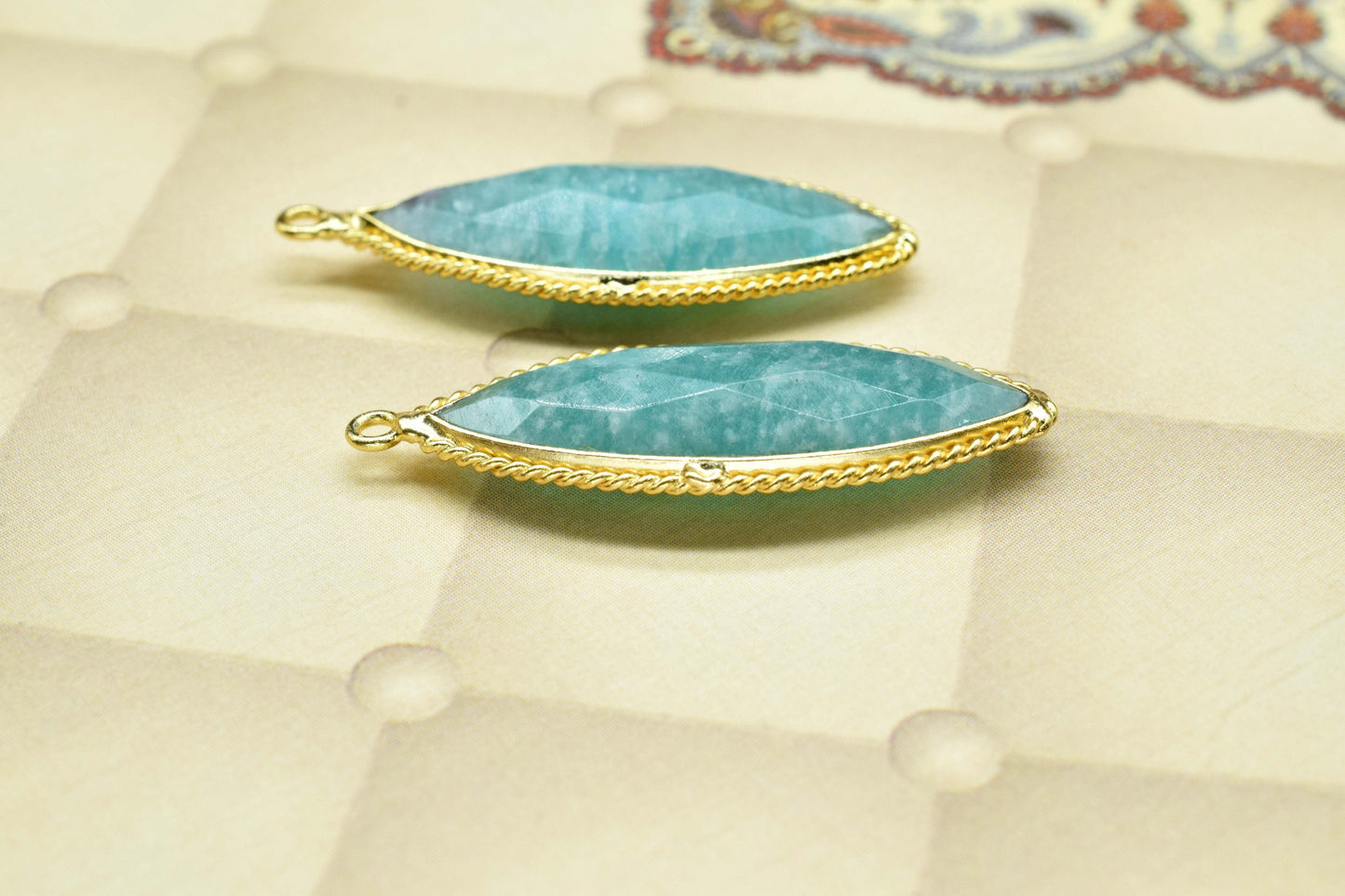 Amazonite Gemstone 10x30mm Marquise Shape Pendant,Amazonite Gold Plating Jewelry,Gemstone Bezel Charms,Amazonite Single Bail Connector,Gift