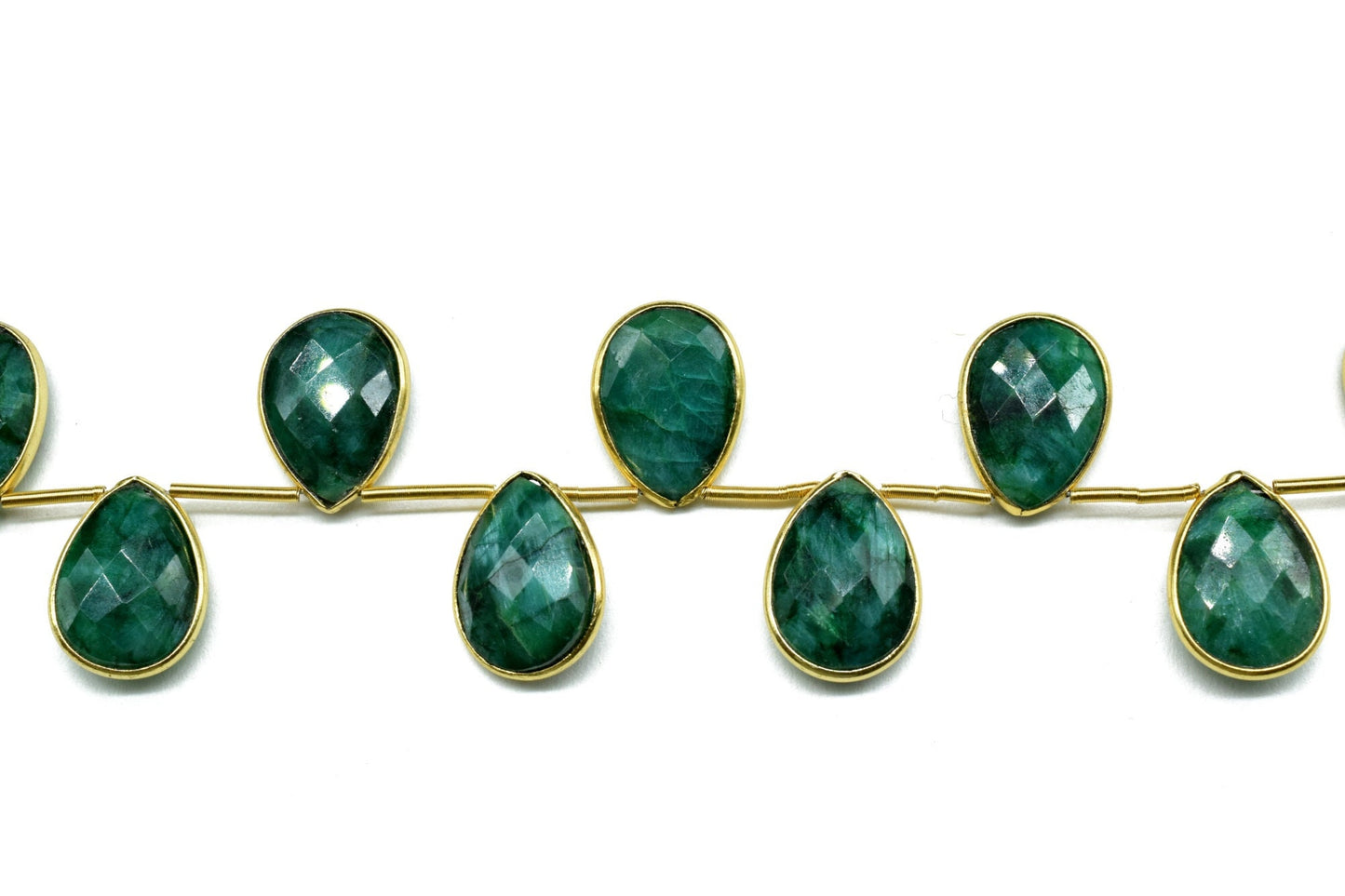 Emerald Faceted Pear Shape Gold Plated Bezel,10x14mm pear Charms For Making Jewelry Findings Supply,Emerald charms strands,Drill Bezel