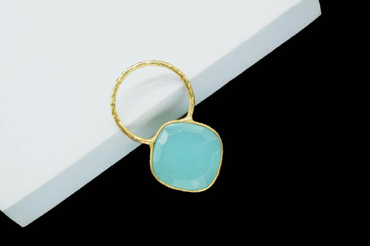 Aqua Chalcedony Pendant/Gemstone Component/Single Bail Charm/Necklace Pendant/Cushion Shape Charm/Wholesale Supply/Gold Plated Jewellery