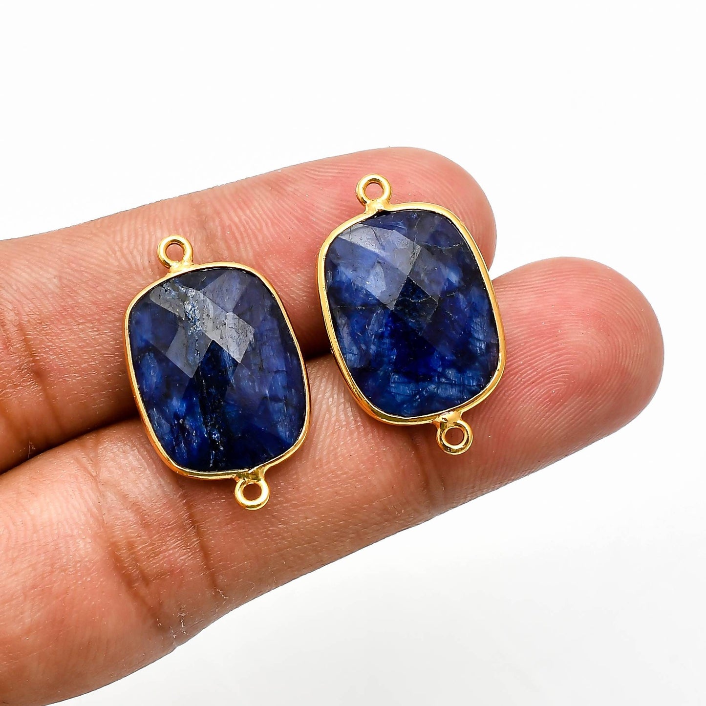 Blue Sppahire 10x14mm Bezel Charm Pendant,Rectangle Shape Gold Plated bezel,Gold Vermeil Bezel jewelry making charm,Gold-Filled bezelcharm