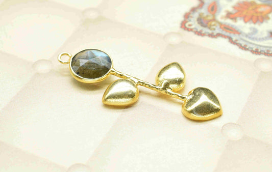 Labradorite Round Shape Pendant ,Labradorite Single Bail Charms  , Genuine Gemstone Charms ,Gold Plated Gemstone Connector,Summer Collection