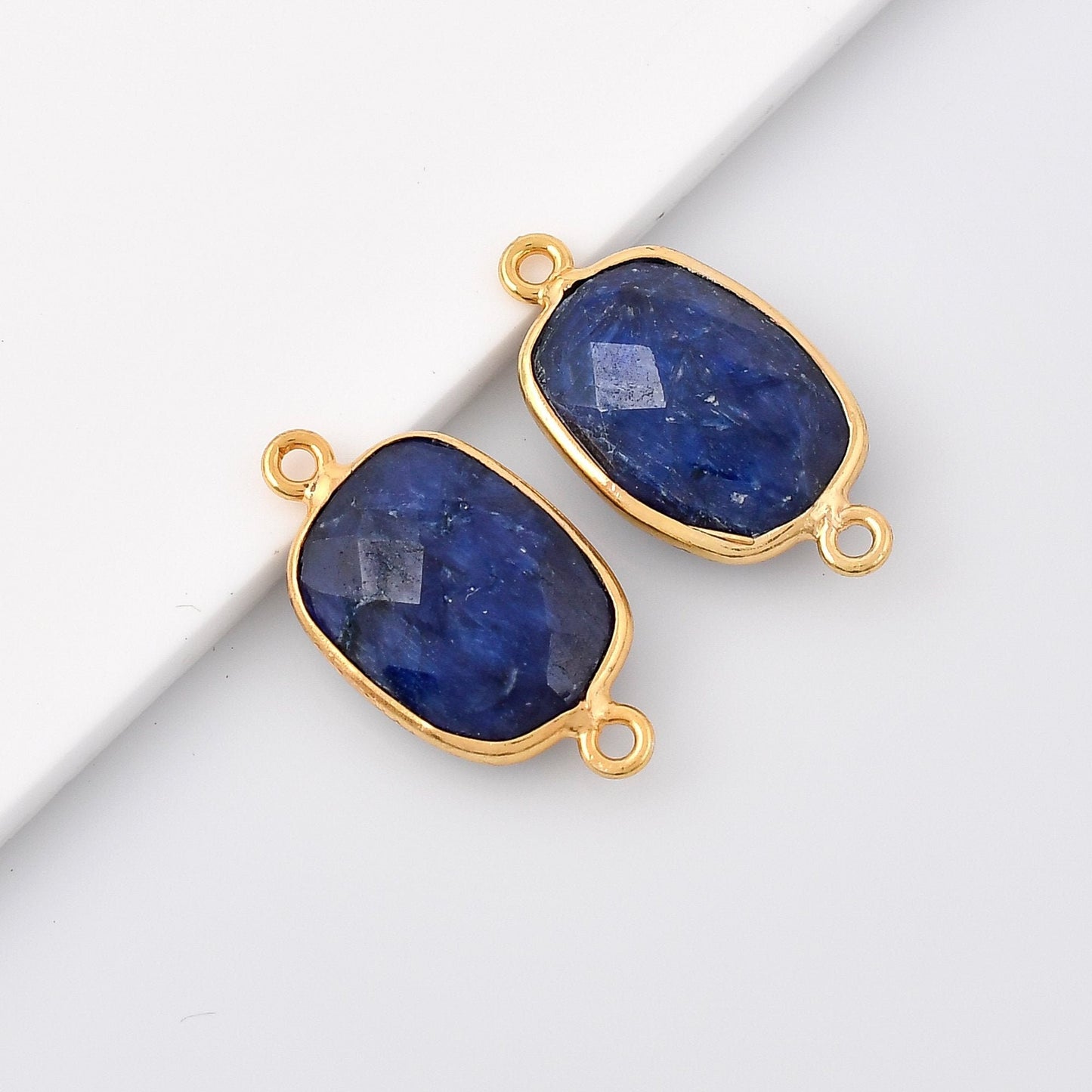 Blue Sapphire 10x14mm Bezel Charm double Connector,Rectangle Shape Gold Plated bezel,Vermeil Bezel,jewelry making charm,GoldFilled bezel