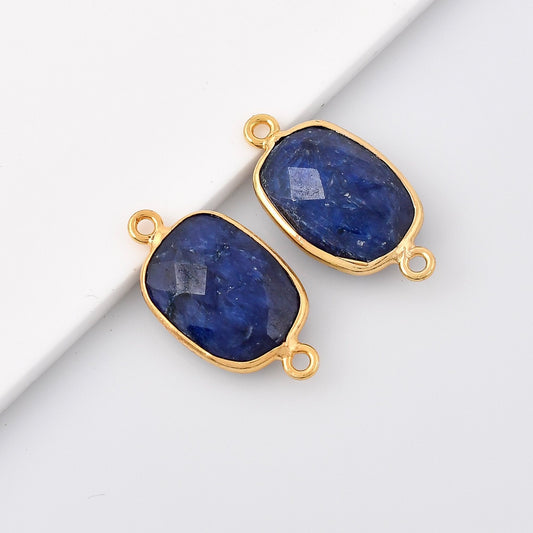Blue Sapphire 10x14mm Bezel Charm double Connector,Rectangle Shape Gold Plated bezel,Vermeil Bezel,jewelry making charm,GoldFilled bezel