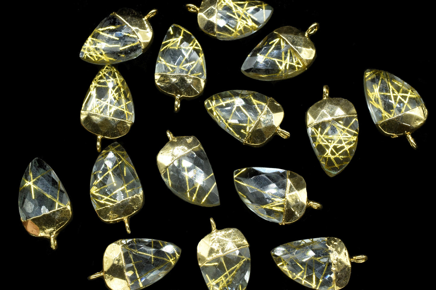 Gold Rutile Electroplated Pendant,horn shape Pendant Charm,Electroplated Pendant jewelry,Gemstone Component Pendan,Handmade Connector,Gift