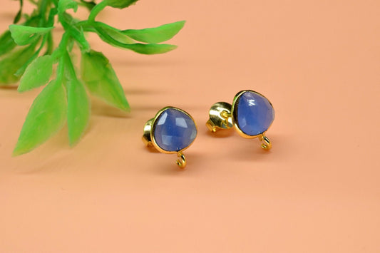 Blue Chalcedony 8mm Heart Shape Earring Connector,Jewelry,Cushion Earring Connector,Jewelry Making Components, Ear Stud,Jewelry Supplies,