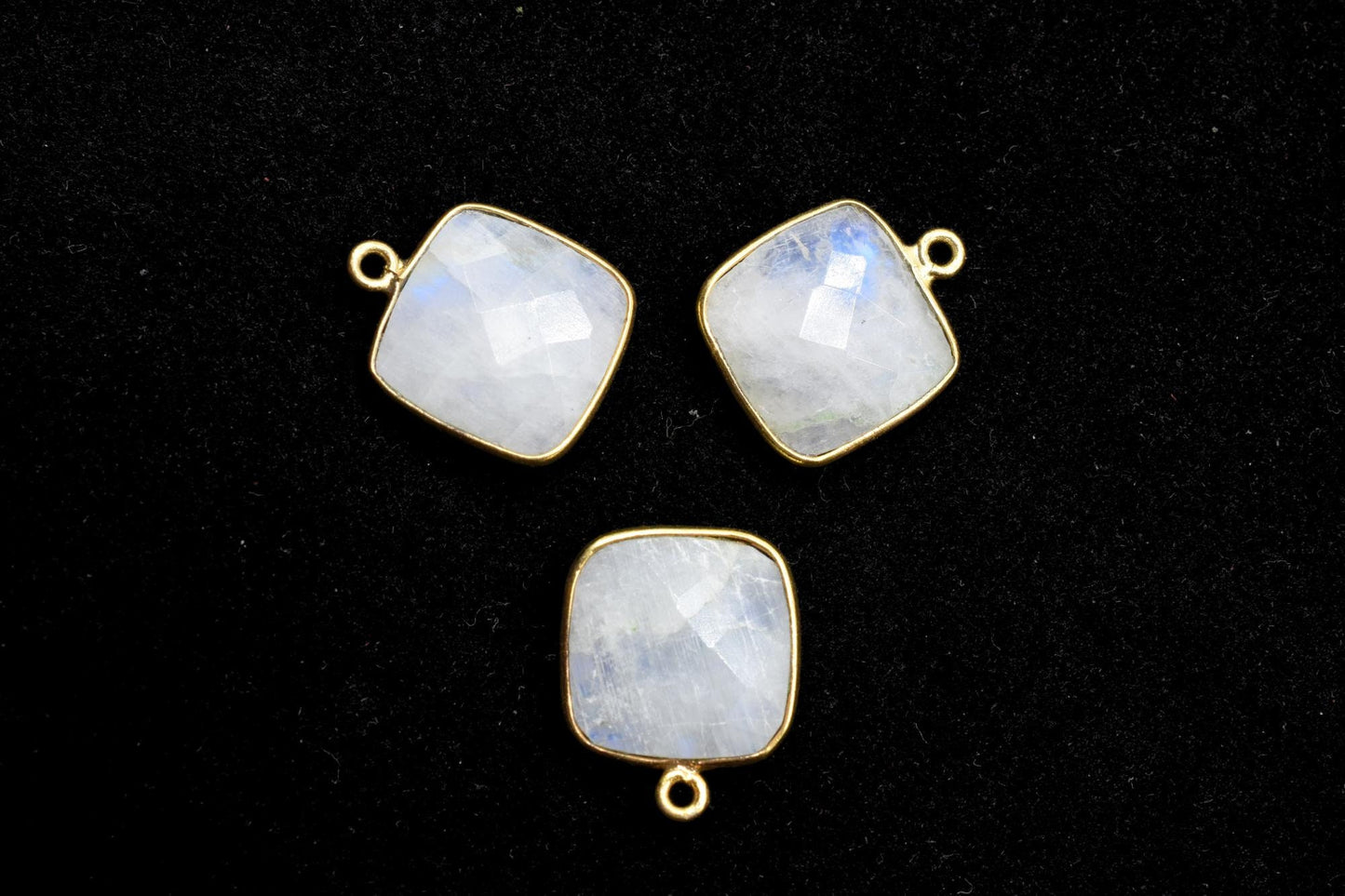 Moonstone 14mm Cushion Bezel charm,Elegant Moonstone Gemstone Components Cushion Shape Connectors,Single Bail Over Brass Gold Edge Jewelry