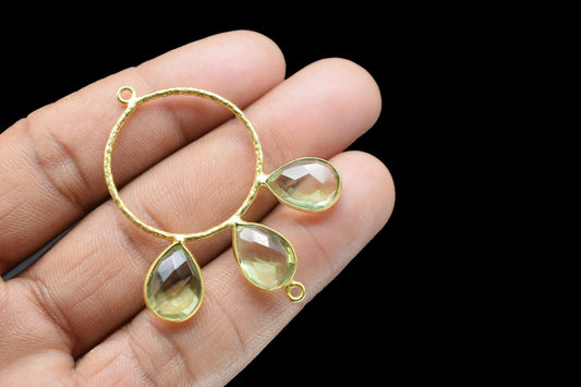 Green Amethyst Jewelry Pendant/Gold Plated Jewellery/Connector Jewellery/Gemstone Jewellery/Brass Connector Jewellery/Double Bail Pendant/