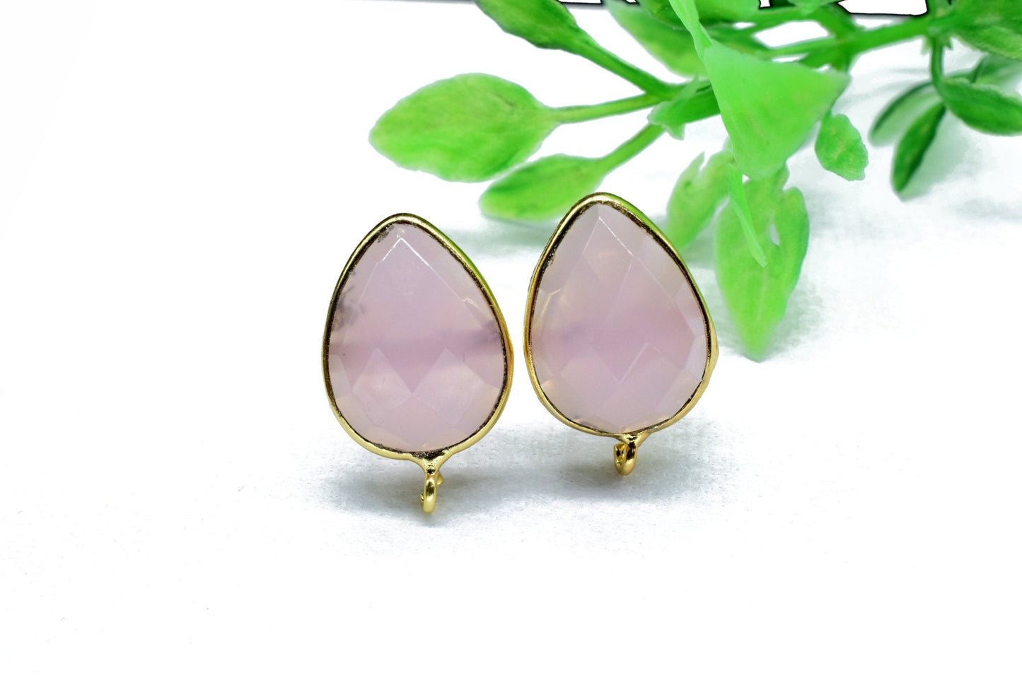 Pink Chalcedony Earring Connector,Jewelry Making,Ear Post Studs Connector,Single Bail Earrings Connector,Finding Earring Connector,Gift