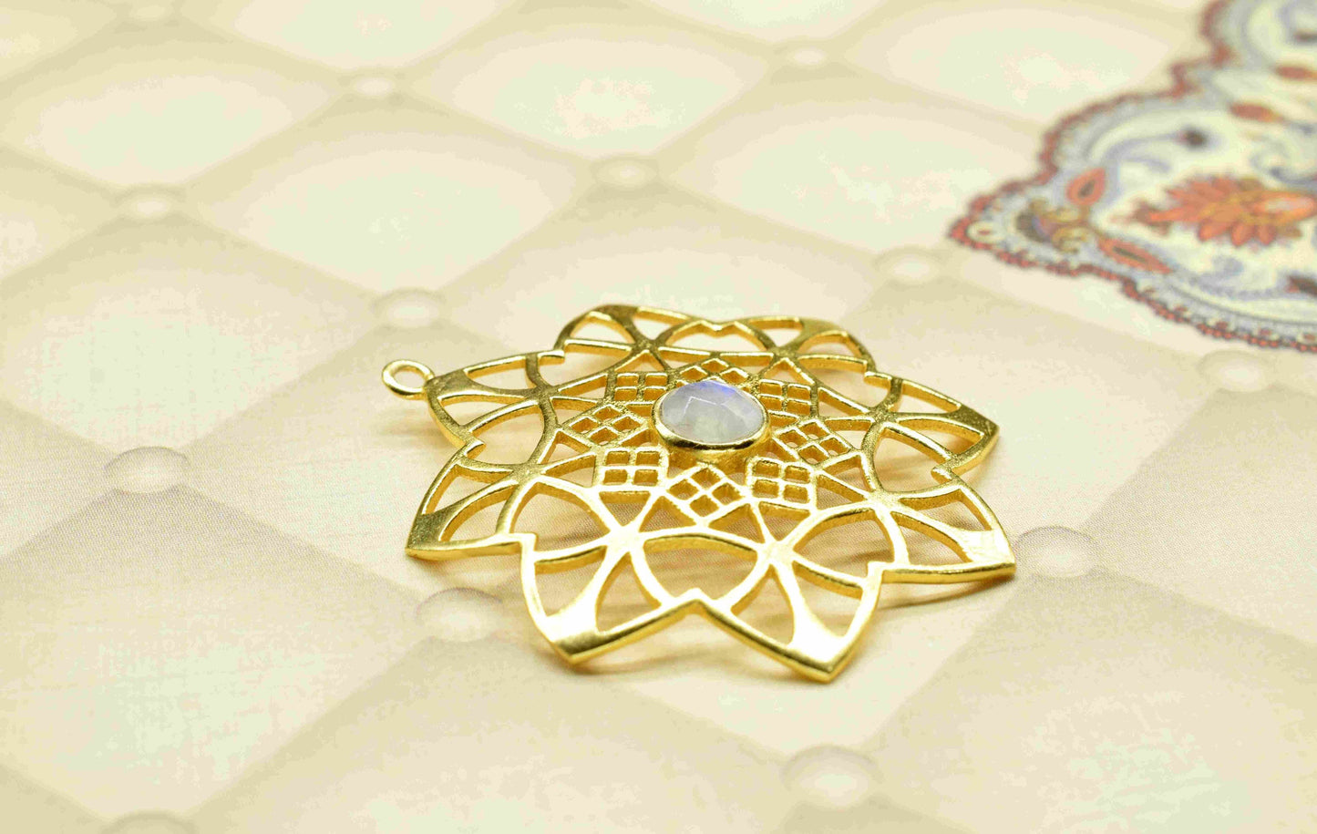 Moonstone Gemstone Component, Single Bail Charm , Moonstone Connector Pendant , Gold Plated Connectors , Pendant Jewelry , Earring Component