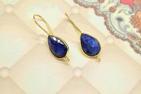 Blue Sapphire 9x13mm Teardrop Earring Connector,Sapphire Earring Studs,Gold Plated Earring Connector,Sapphire Teardrop Studs,Jewelry Making
