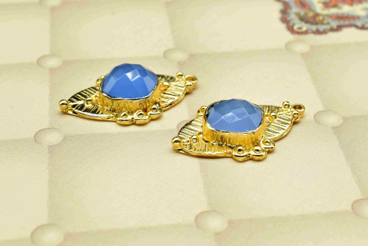 Blue Chalcedony 10mm Cushion Shape Earring Connector,Jewelry,Cushion Earring Connector,Jewelry Making Components, Ear Stud,Jewelry Supplies