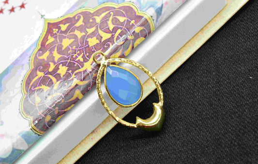 Blue Chalcedony Pear Shape Pendant , Blue Chalcedony Quartz Handmade Pendant , Multi Gemstone Charms , Gold Plated Gemstone Connectors