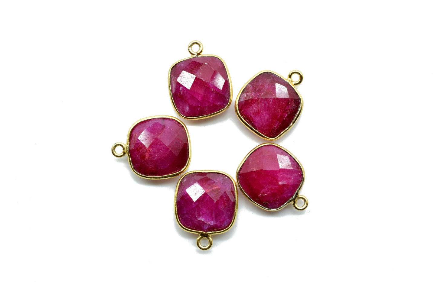 Ruby 12mm Cushion shape single bail connector,Ruby Pendant,Ruby cushion Gold Plated bezel,Ruby single loop connector,jewelry making charms