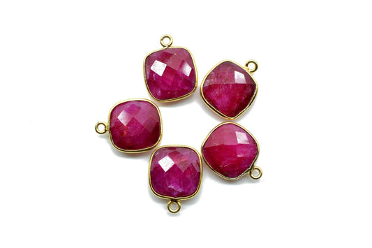 Ruby 12mm Cushion shape single bail connector,Ruby Pendant,Ruby cushion Gold Plated bezel,Ruby single loop connector,jewelry making charms