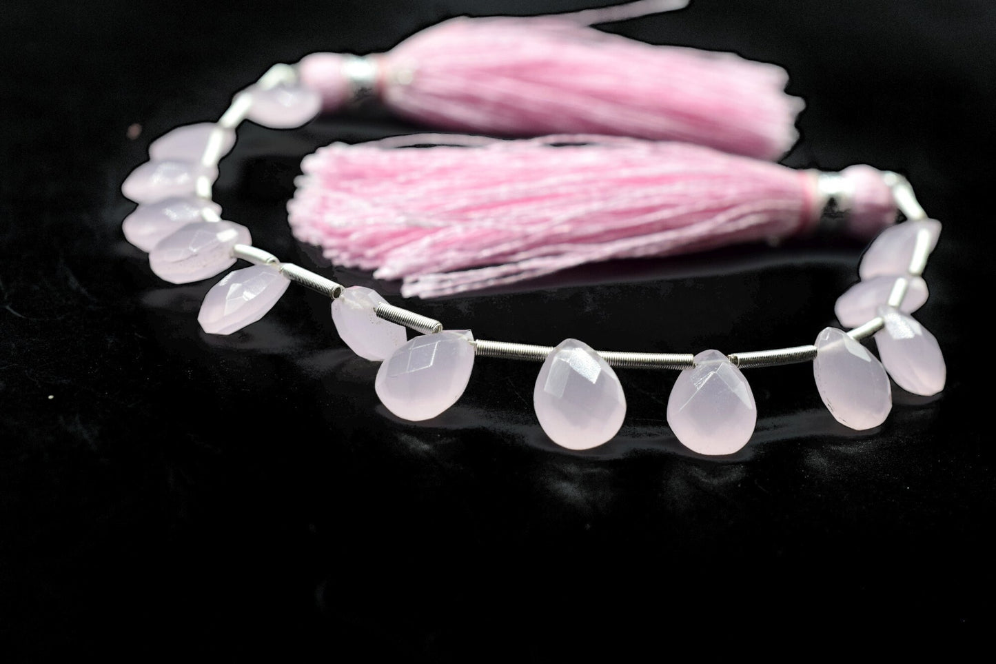 Pink Chalcedony teardrop Briolettes,Pink Chalcedony Beads,Pink Chalcedony Faceted Pear Briolette,Rose Quartz Beads Sparkly Full 6"Strand