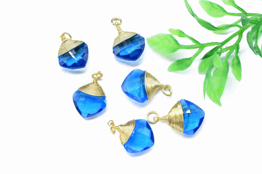 Blue Topaz Square Faceted Connector, Blue Gemstone Wire Wrapped Pendant, Loop Connector, Pendant Jewelry,Wire Wrapped Necklace,Topaz jewelry