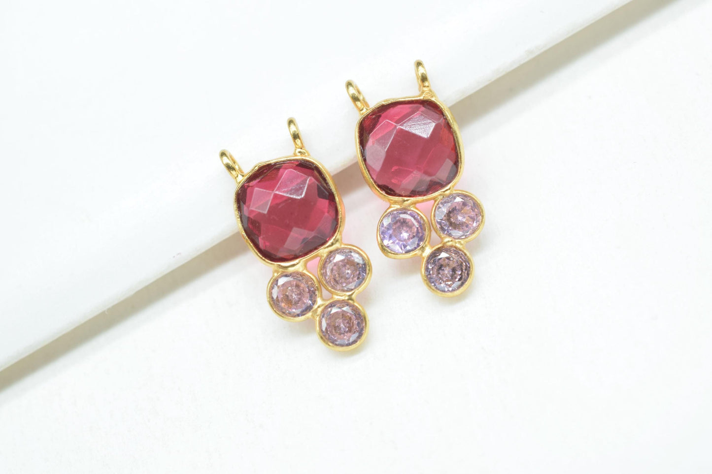 Pink Tourmaline 8mm Cushion shape Bezel charms,Tourmaline Pendant,Pink Gemstone connector,Tourmaline Jewelry,Cubic zirconia Bezel charm,p001