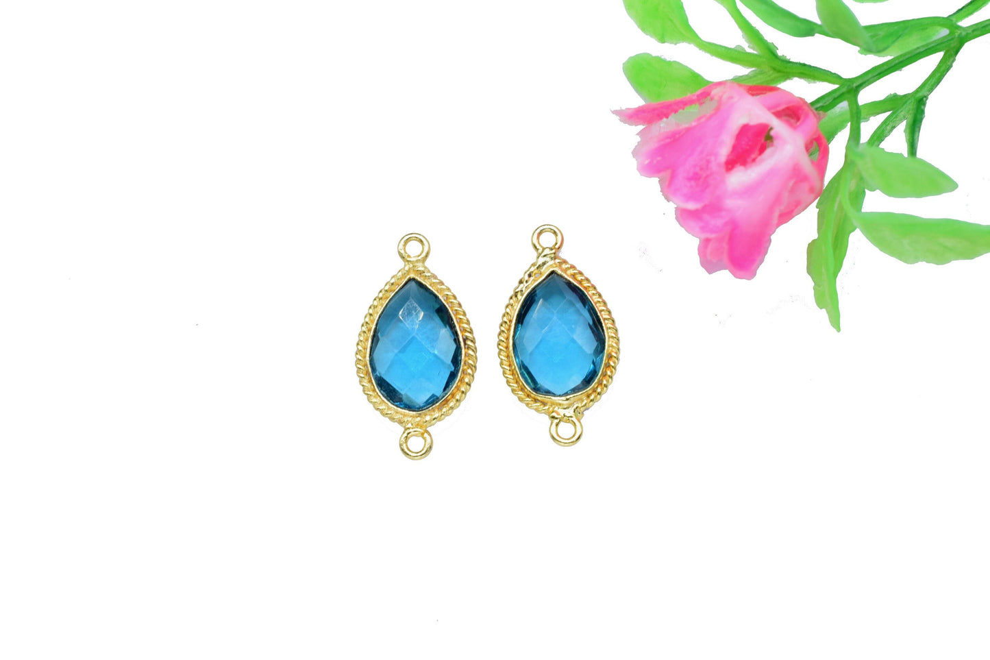 Blue Topaz 10x14 Teardrop Bezel Connector,Station Connector,Blue Topaz Teardrop Jewelry,Gemstone double bail Charm,Handmade Teardrop Pendant