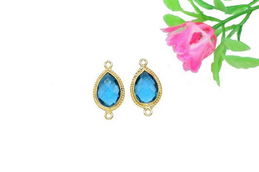 Blue Topaz 10x14 Teardrop Bezel Connector,Station Connector,Blue Topaz Teardrop Jewelry,Gemstone double bail Charm,Handmade Teardrop Pendant