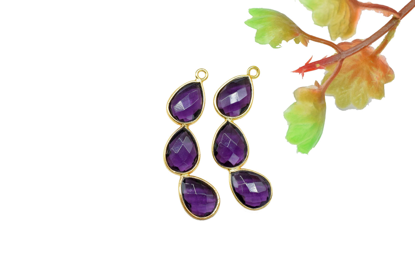 Components Pear Shape Connectors,Elegant Finding Beads,Three Stone Jewelry,Station Bezel Link,Components Earrings,Hanmade Craft Supply,Gift