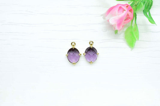 Amethyst Prong 8x10mm Oval Shape Pendant,Amethyst Handmade Gemstone Gold Plating Bezels,Amethyst Beads Single bail Connector Jewelry,Gift