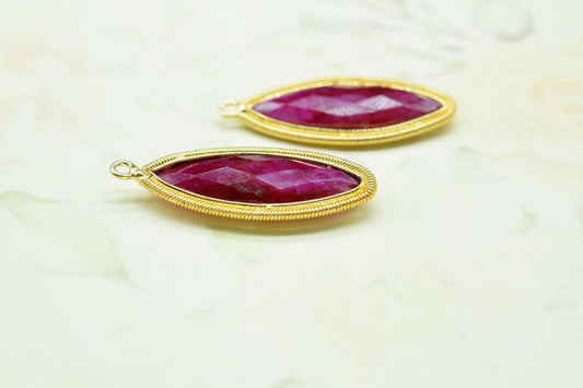 Natural Ruby 10x30mm Bezel Charm,Gemstone connector,Marquise Shape Charm,Single Bail Pendant,Handmade Component Pendant,Ruby Bezel Jewelry
