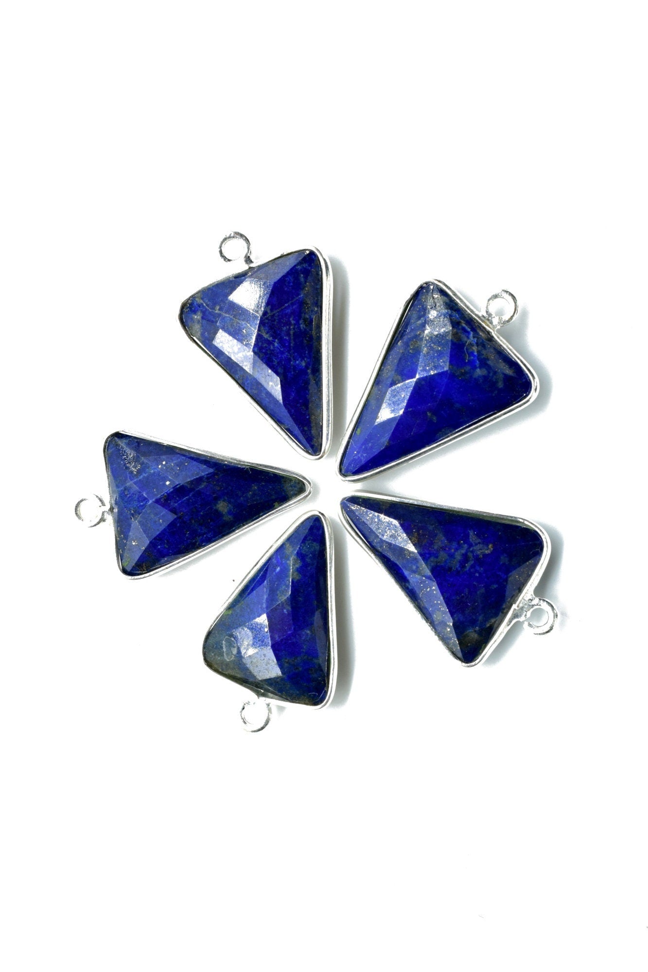 Lapis Lazuli 15x18mm Triangle shape single connector,Brass Silver Plated bezel,Lapis Pendant,Lapis Arrow shape pendant,Handmade silver charm