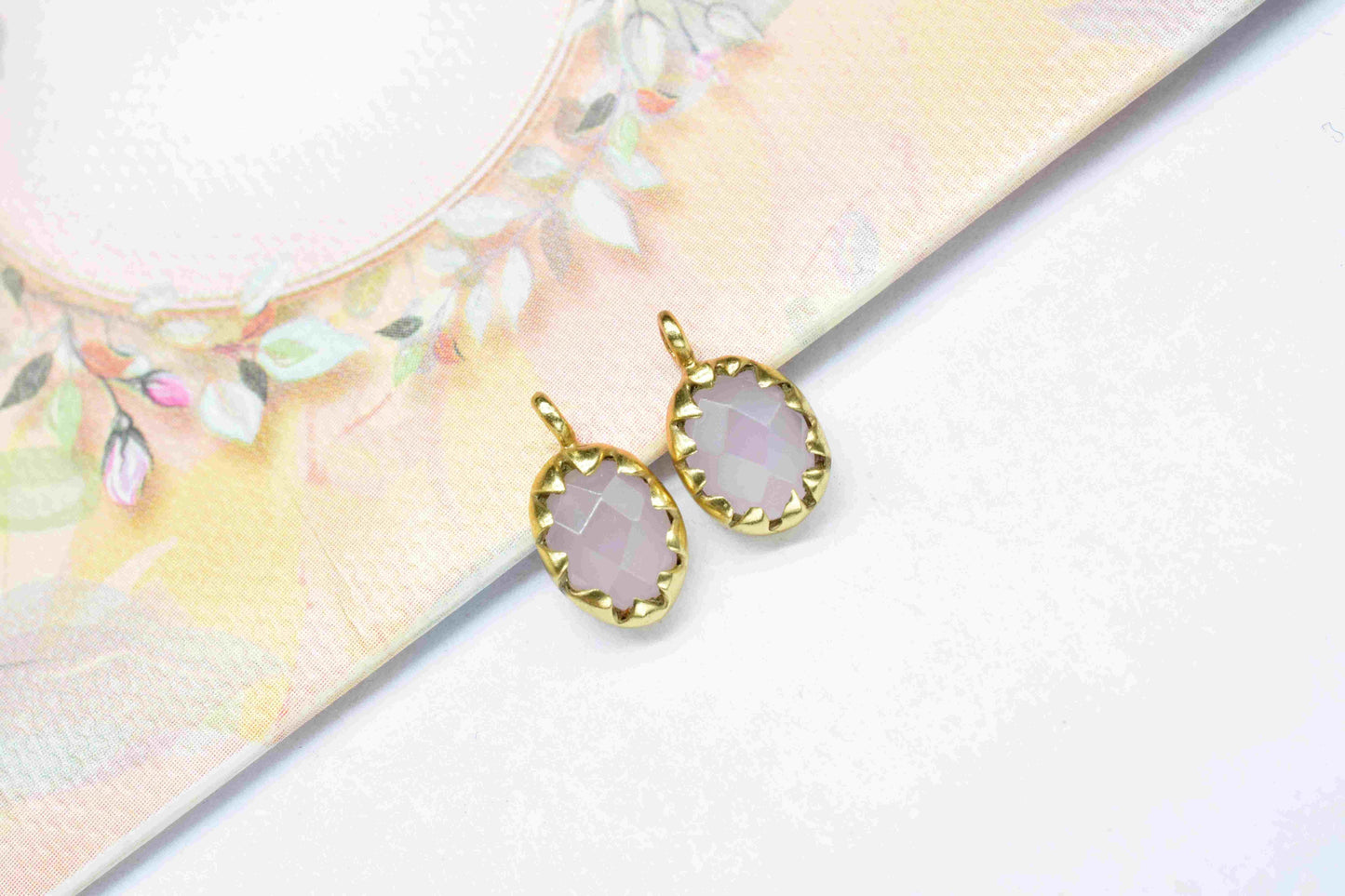 Rose Quartz Prong Bezel Pendant,,Single bail connector,Rose Quartz Pendant,Handmade Gemstone Bezel Link,Tiny Pink Quartz Bezel Connector