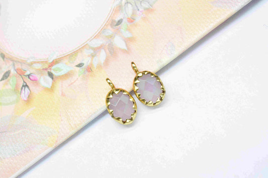 Rose Quartz Prong Bezel Pendant,,Single bail connector,Rose Quartz Pendant,Handmade Gemstone Bezel Link,Tiny Pink Quartz Bezel Connector