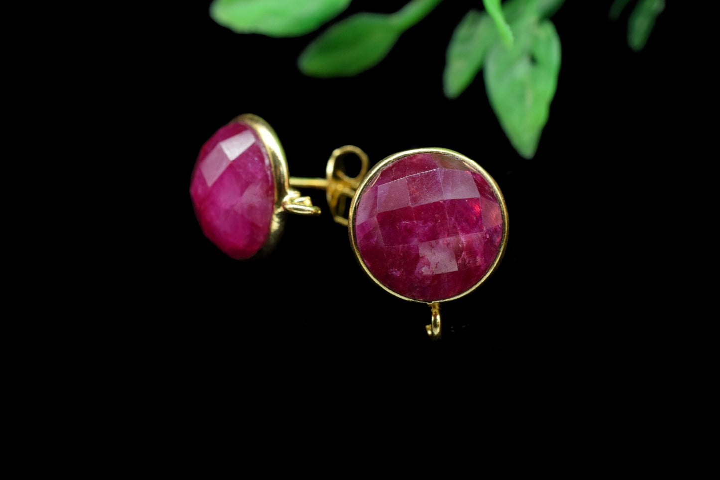 12mm Round Ruby Earring Connector,Jewelry Craft Supplies,Earring connectors post stud, Jewelry,Bezel Rim Earring Connector,Handmade Bezel