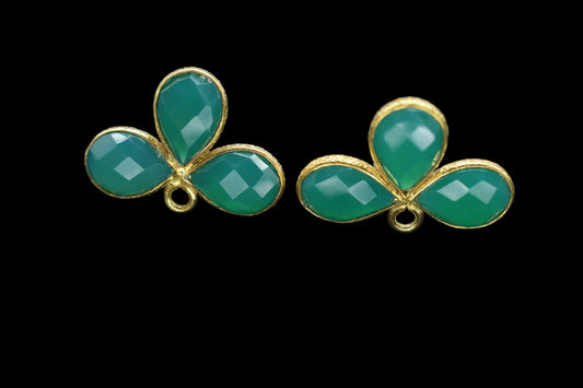 Green Onyx Gemstone Earring Connector/Gold Plated Jewelry/Green Onyx Jewelry/Bezel Component/Jewelry making Stone/Amethyst Pear Shape Stone