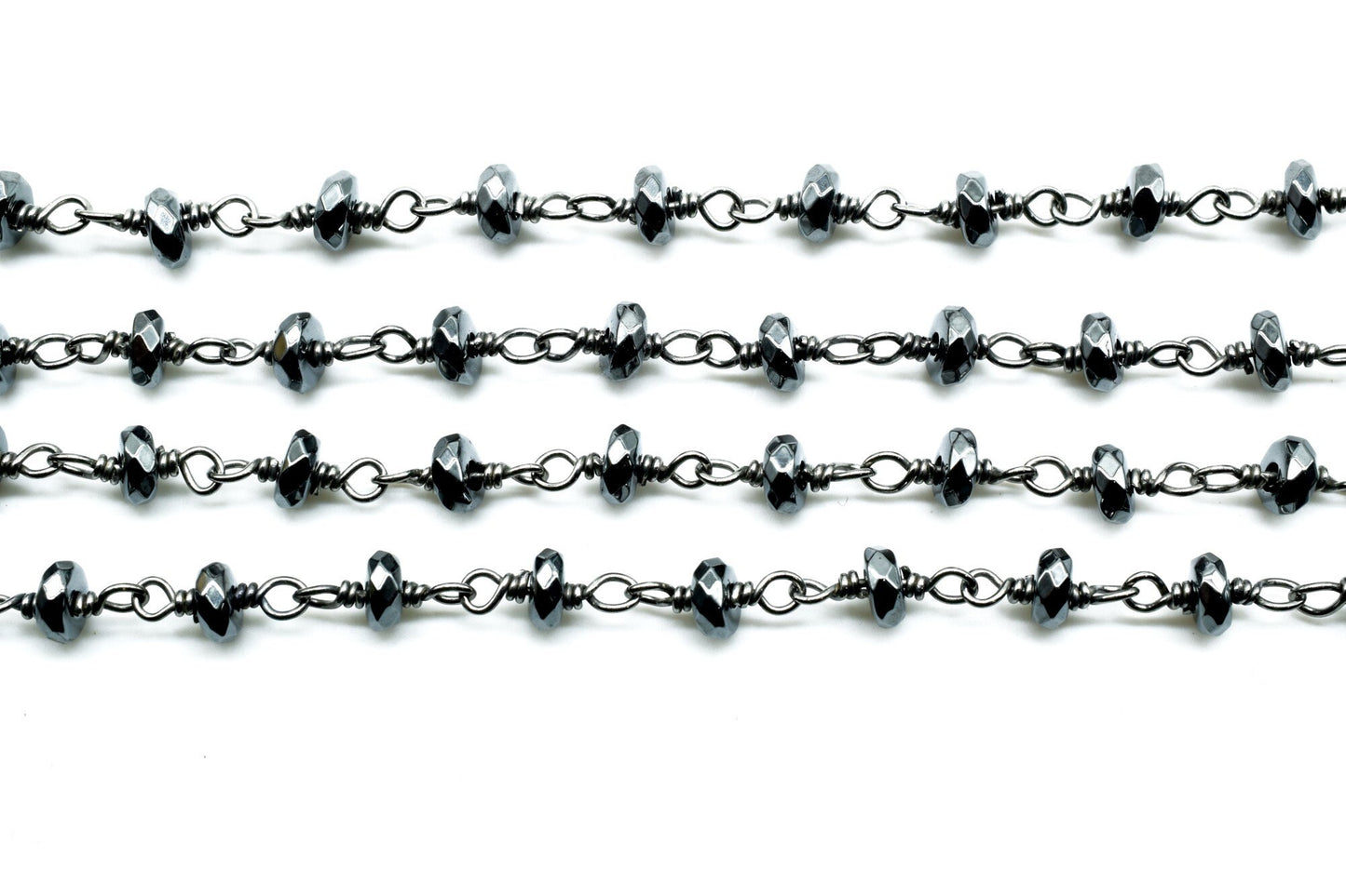 Rosary Chain,3.50mm Hematite Rosary Chain,Beaded Chain,Hematite Necklace ,Gunmetal Rosary Chain,Black Rhodium Rosary Chain,Silver Rosary