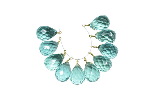 Green Amethyst 10x14mm Faceted Drops Wire Wrapped Beads,Amethyst dainty dangle drops,Green Amethyst Gemstone Connector,Birthstone Jewelry