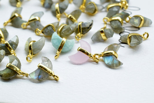 Labradorite Half Moon Pendant,Crescent Moon Charm Pendant,Amazonite Half Moon Pendant,Rose Quartz Half Moon Pendant,Crescent Moon Pendant