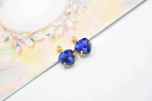 Natural Sapphire Faceted 8mm Triangle Shape Connector,Blue Sapphire Gold Plated Connector Jewelry,Sapphire Component Single Bail Connectors