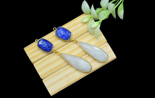 Rainbow Dangle pendant Charms,Multi Gemstone Dangle Earring,Blue sapphire pendant Connectors,Handmade Station Bezel Link,Component Jewelry