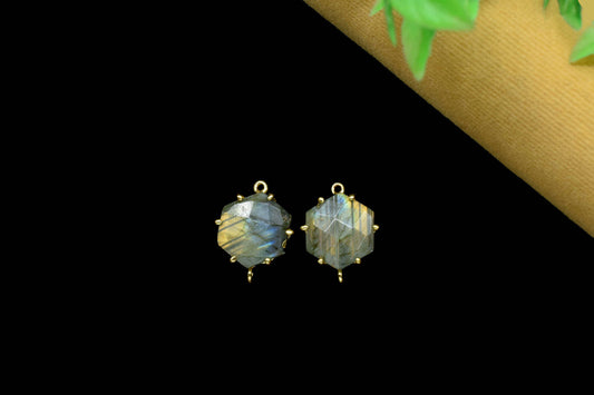 Labradorite Hexagon Connector,Charms for bracelet necklace Jewelry Making,Handmade Gemstone Bezel,Beads Prong Jewelry,double bail connector